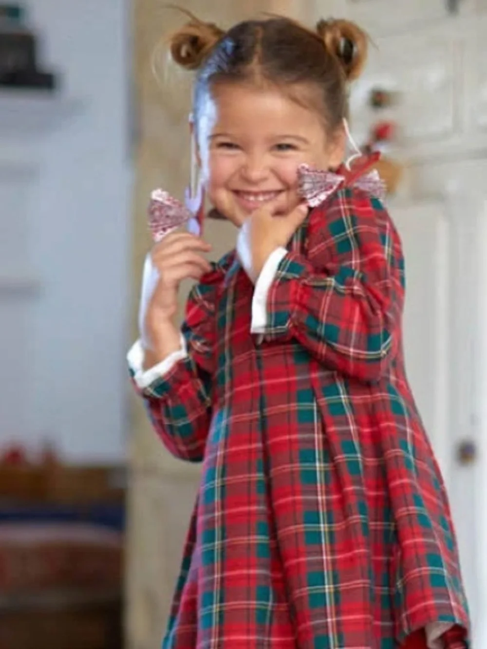 Tutto Piccolo Girls Formal Red Plaid Ruffle Front Dress